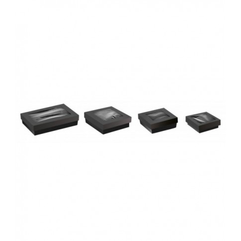 Scatola "Kray" quadrata in cartone nero, con coperchio a finestra  115x115mm H40mm