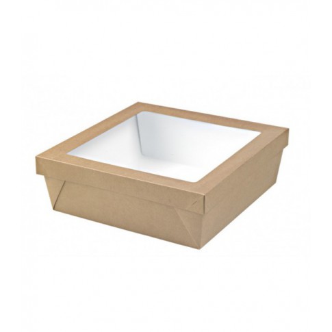 Scatola "Kray" in cartone kraft con coperchio a finestra 265x265mm H50mm 3000ml