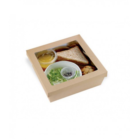 Scatola "Kray" in cartone kraft con coperchio a finestra 265x265mm H50mm 3000ml