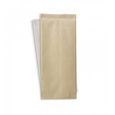 Sacchetto per posate in carta color crema con tovagliolo bianco 110x250mm