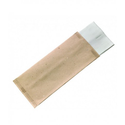 Sacchetto per posate in carta color crema con tovagliolo bianco 110x250mm