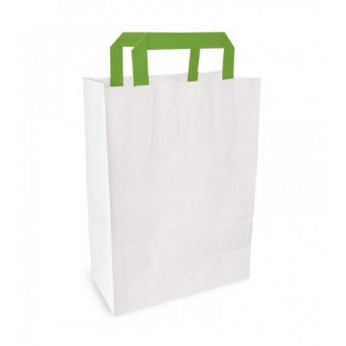 Shopper in carta bianca e manici verdi 260x170mm H280mm