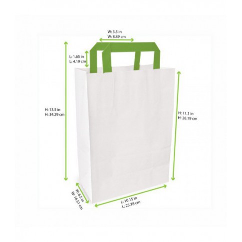 Shopper in carta bianca e manici verdi 260x170mm H280mm