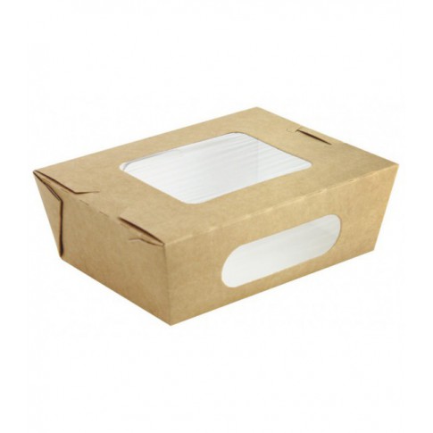 Scatola per insalata in cartone kraft, con doppia finestra 155x118mm H53mm 850ml