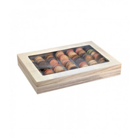 Scatola rettangolare in in legno con coperchio a finestra 380x275mm H55mm