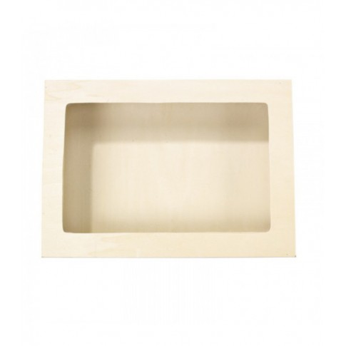Scatola rettangolare in in legno con coperchio a finestra 380x275mm H55mm
