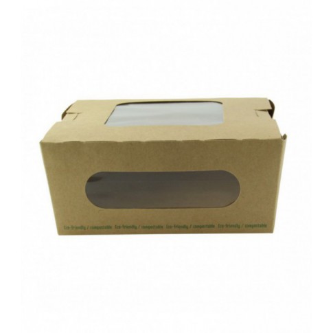 Scatola per insalata in cartone kraft con doppia finestra in PLA 152x135mm H65mm 1100ml