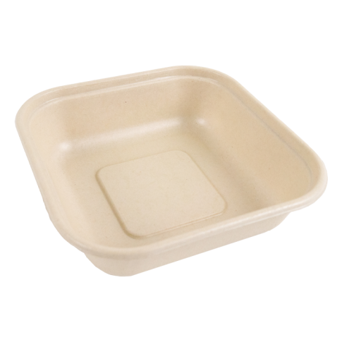 Vaschetta in polpa di canna da zucchero scura con lamina in PLA 163x163mm H40mm 800ml