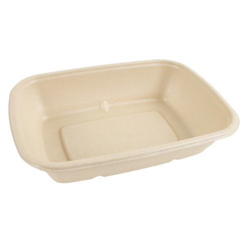 Vaschetta in polpa di canna da zucchero scura con lamina in PLA 214x157mm H46mm 1000ml