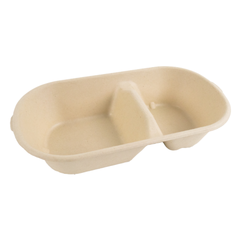 Vaschetta in polpa di canna da zucchero scura a 2 scomparti 235x130mm H50mm 825ml