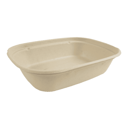 Vaschetta in polpa di canna da zucchero scura con lamina in PLA 220x170mm H53mm 850ml