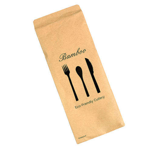 Kit posate in bambù "Anji" 4/1: coltello, forchetta, cucchiaio, tovagliolo, involucro kraft  H170mm