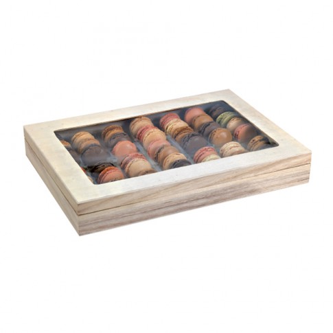 Scatola rettangolare in in legno, con coperchio a finestra  380x275mm H55mm
