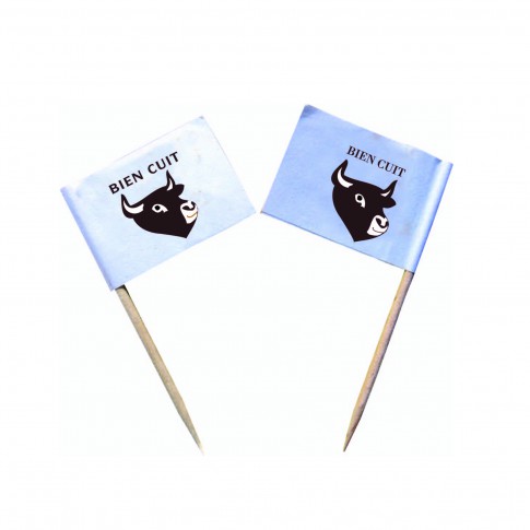Stecchino per carne con bandiera "Ben cotta"   H65mm