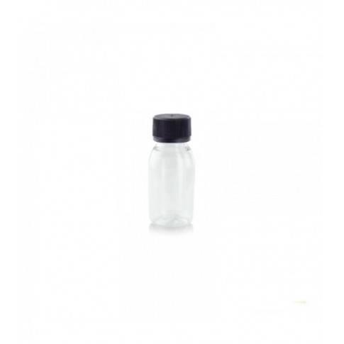 Mini bottiglia in PET con tappo nero a vite (PET1) 35x35mm H95mm 60ml
