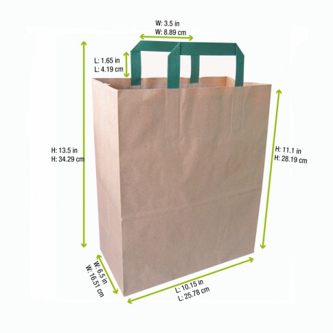 Shopper in carta kraft e manici verdi 320x170mm H340mm