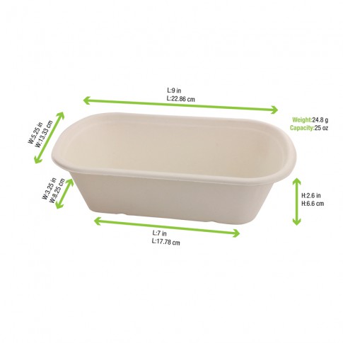Vaschetta in polpa di canna da zucchero scura 230x135mm H65mm 1150ml