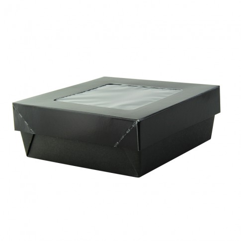 Scatola "Kray" in cartone nero con coperchio a finestra, per cottura in forno 135x135mm H50mm 700ml