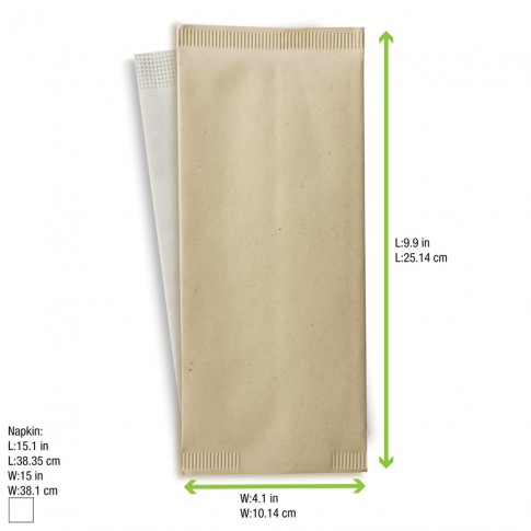 Sacchetto per posate in carta color crema con tovagliolo bianco 110x250mm