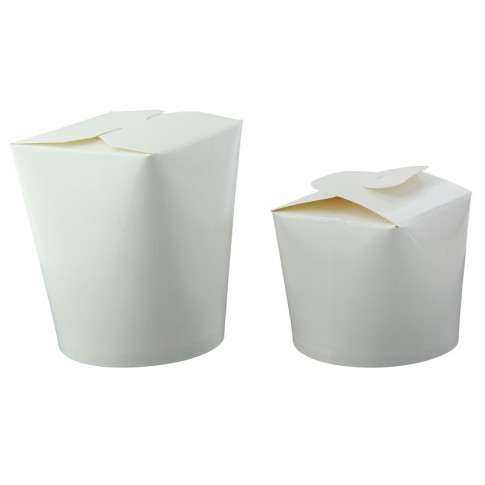 Contenitore a base tonda in cartone bianco stile orientale, chiusura a incastro  H95mm 550ml