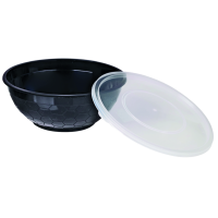 Ciotola rotonda in plastica PP nera con coperchio trasparente 200ml 5,50 x 5,50 x 5,90cm