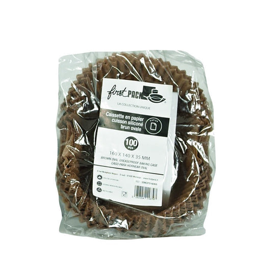 Pirottino da forno ovale marrone in carta siliconata - 14,5 cm x 11,5 cm x 3,5 cm - 100 unità
