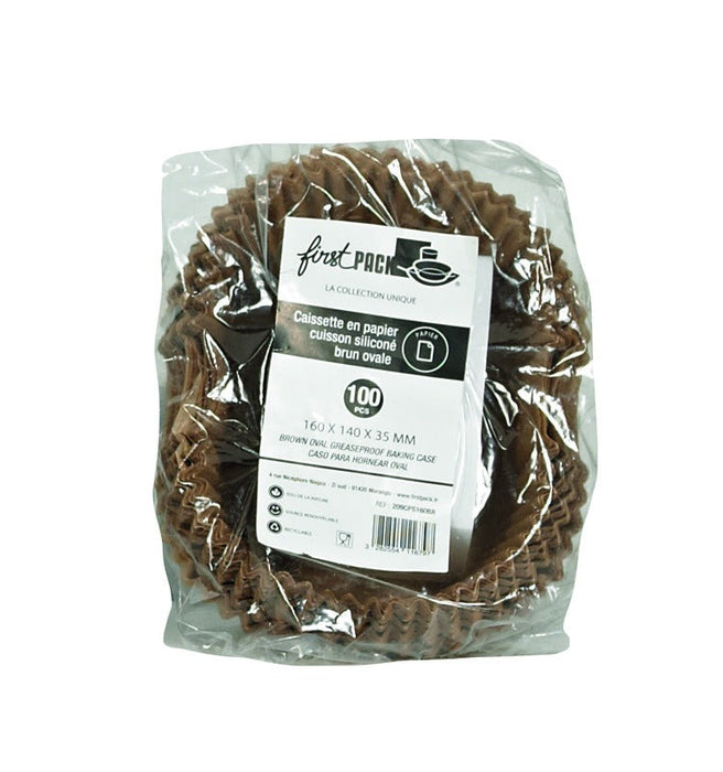 Pirottino da forno ovale marrone in carta siliconata - 14,5 cm x 11,5 cm x 3,5 cm - 100 unità