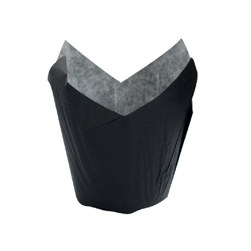 Pirottino da forno tulipano in carta nera antigrasso - Ø base 3 cm - H 6 cm - 1200 unità