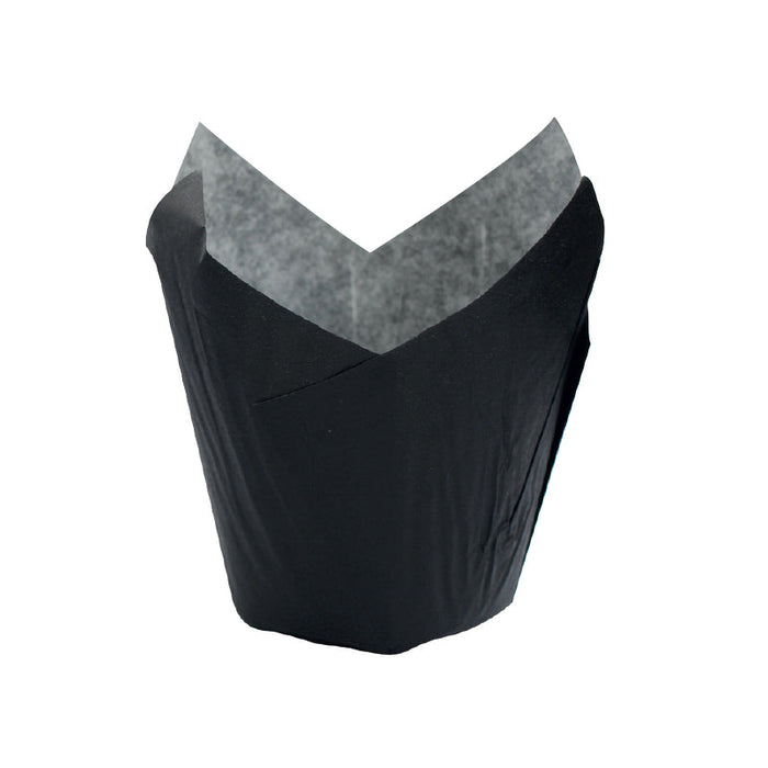 Pirottino da forno tulipano in carta nera antigrasso - Ø base 3 cm - H 6 cm - 1200 unità