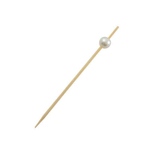 Stecchino in bambù "Bijou" con perla bianca - 9 cm - 2000 unità