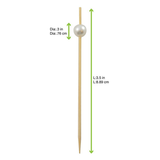 Stecchino in bambù "Bijou" con perla bianca - 9 cm - 2000 unità - dimensions