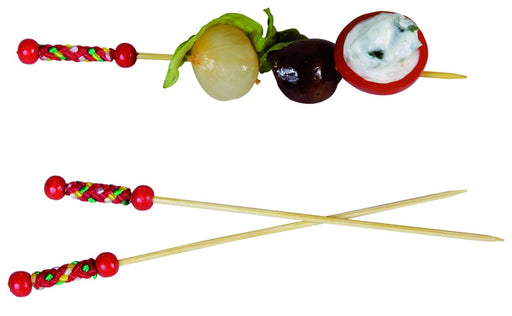 Stecchino in bambù "Fuji" con perle rosse - 11,2 cm - 2000 unità