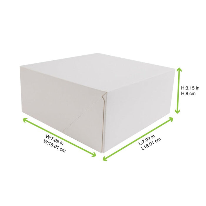 Scatola per pasticceria in cartone bianco - 18 cm x 18 cm x 8 cm - 50 unità - dimensions