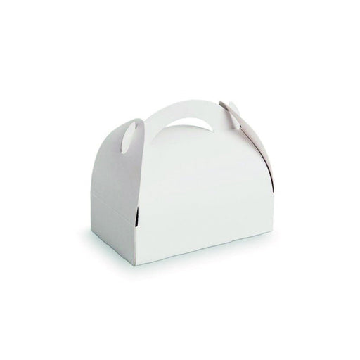 Scatola per pasticceria in cartone bianco con manico - 20 cm x 18 cm x 16,6 cm - 50 unità