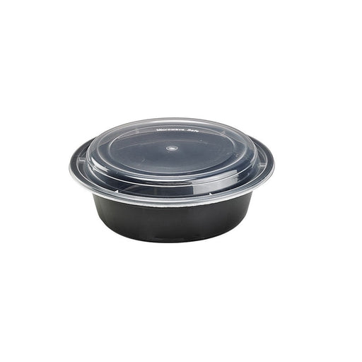 Ciotola rotonda nera in plastica PP con coperchio trasparente - 1000 ml - Ø 18,5 cm - H 5,5 cm - 150 unità