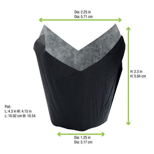 Pirottino da forno tulipano in carta nera antigrasso - 12 cm x 12 cm - 1000 unità - dimensions