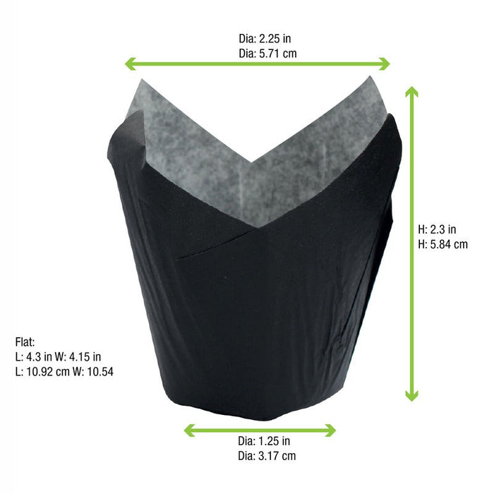 Pirottino da forno tulipano in carta nera antigrasso - 12 cm x 12 cm - 1000 unità - dimensions