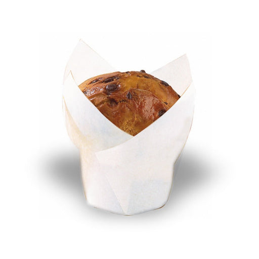 Pirottino da forno tulipano in carta bianca siliconata - Ø base 4,5 cm - H 8 cm - 1200 unità