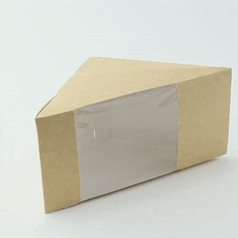 Scatola triangolare per sandwich triplo in kraft con finestra - 8,2 cm x 12,3 cm x 12,3 cm - 500 unità
