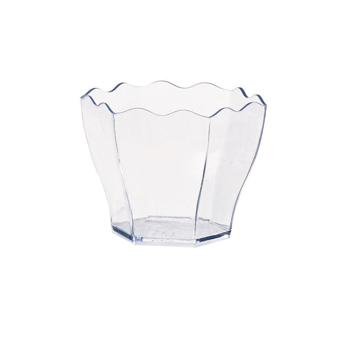 Contenitore finger food in plastica PS verde trasparente a forma di fiore "Deva" - 60 ml - 6 cm x 5,5 cm x 4,7 cm - 600 unità