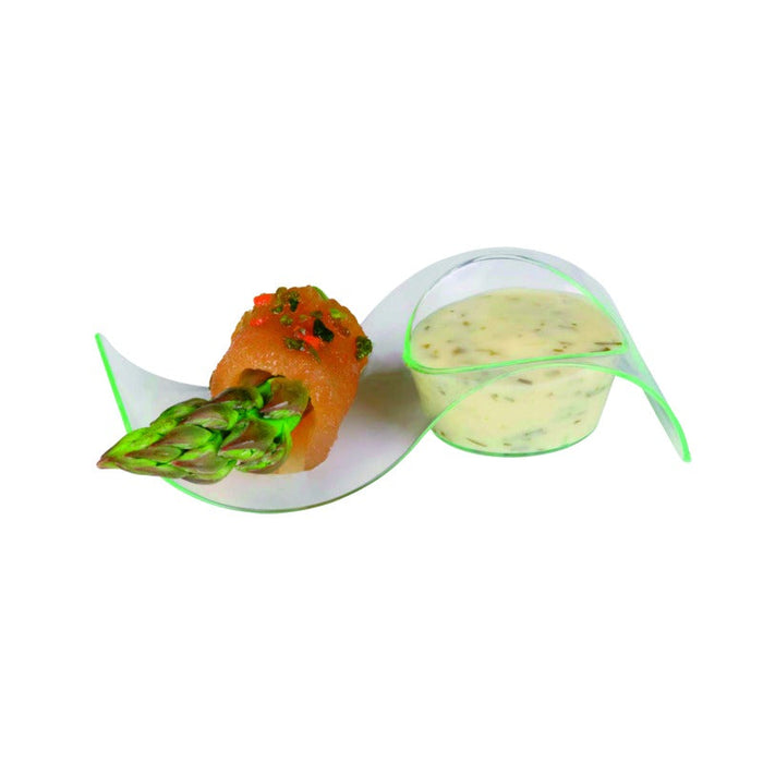 Contenitore finger food in plastica PS verde trasparente «Gizmo» - 10 cm x 4 cm x 2,4 cm - 200 unità