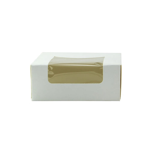 Scatola per pasticceria in cartone bianco con coperchio incernierato a finestra - 10 cm x 10 cm x 4 cm - 420 unità