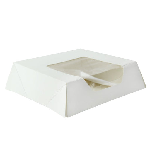Scatola per pasticceria in cartone bianco con coperchio incernierato a finestra - 14 cm x 14 cm x 4 cm - 180 unità