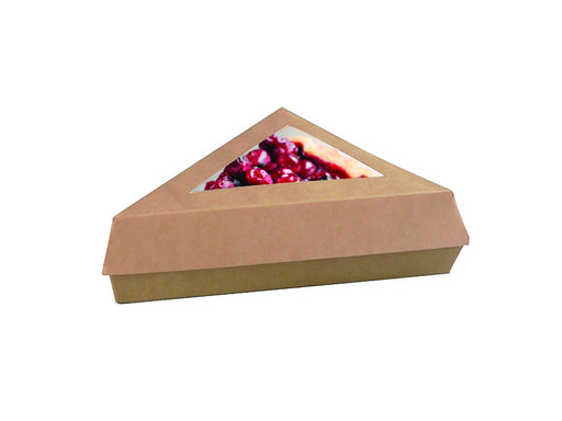 Scatola per pasticceria triangolare in cartone kraft marrone con coperchio a finestra - 16 cm x 15 cm x 5 cm - 200 unità