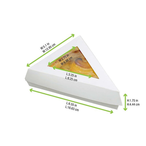 Scatola per pasticceria triangolare in cartone bianco con coperchio a finestra - 15,5 cm x 13 cm x 4,5 cm - 200 unità