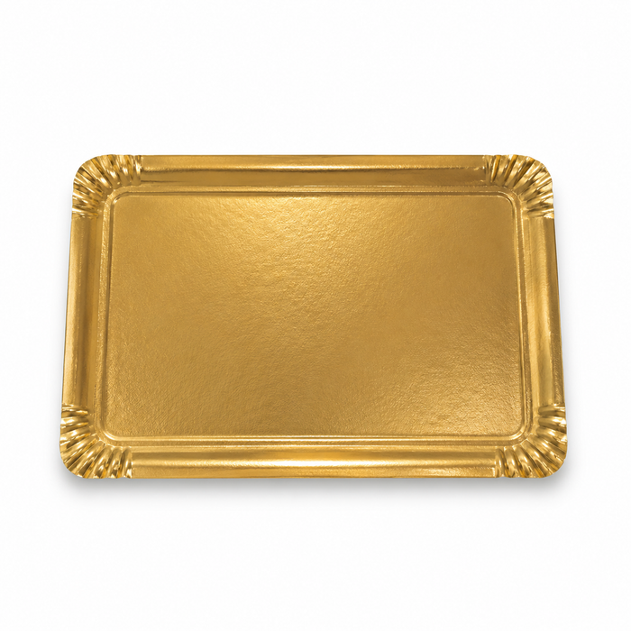 Vassoio in cartone double face oro sopra / bianco sotto - 28 cm x 19 cm - 100 unità