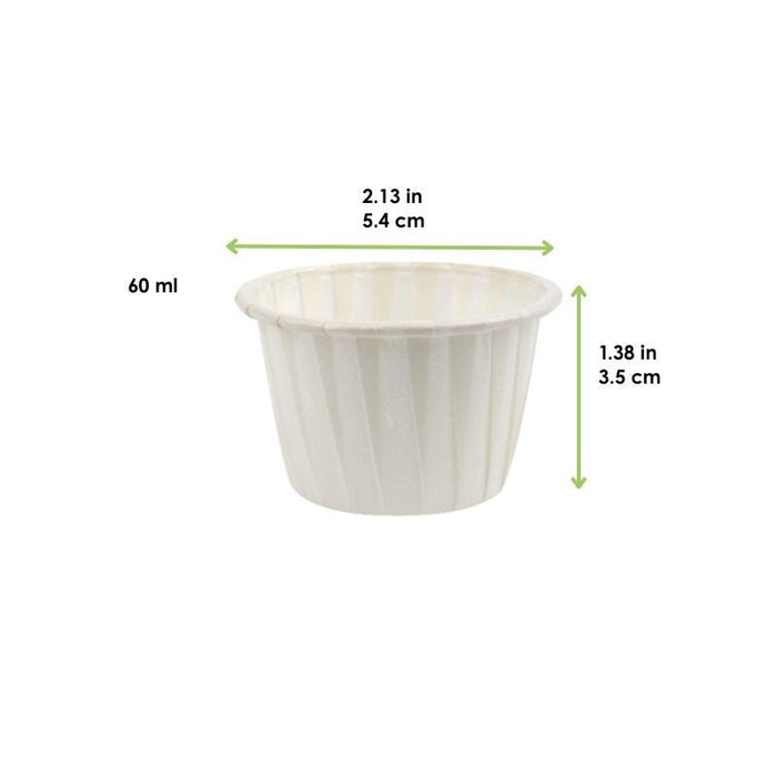 Coppetta in carta plissettata bianca con scatola distributrice - 60 ml - Ø 5,4 cm - H 3,5 cm - 5000 unità - dimensions