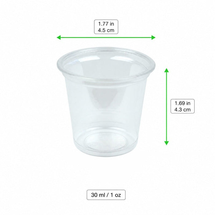 Contenitore per salse rotondo in plastica PET trasparente - 30 ml - Ø 4,5 cm - H 4,3 cm - 5000 unità - dimensions