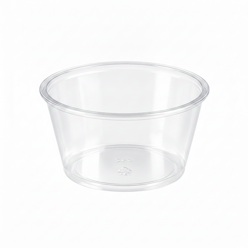 Contenitore per salse rotondo in plastica PET trasparente - 100 ml - Ø 7,4 cm - H 3,5 cm - 2500 unità