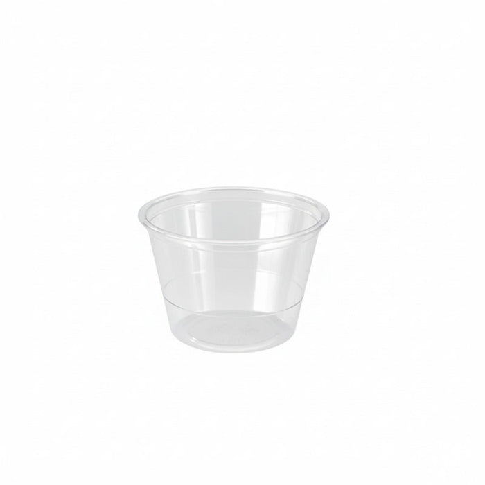 Contenitore per salse rotondo in plastica PET trasparente - 120 ml - Ø 7,4 cm - H 4,4 cm - 2500 unità